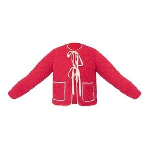 PrettyLittleThing, NWT Red Quilted Jacket with Cream Trim